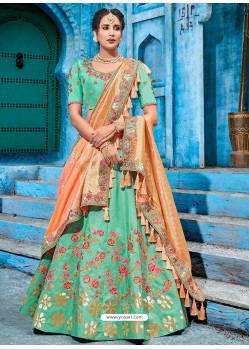 Jade Green Embroidered Geneva Silk Designer Lehenga Choli