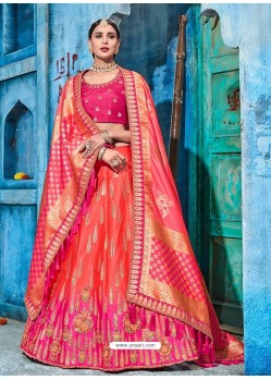 Tomato Red Embroidered Georgette Banarasi Designer Lehenga Choli