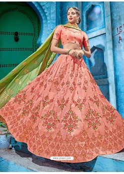 Light Orange Embroidered Silk Designer Lehenga Choli