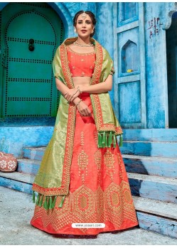 Orange Embroidered Silk Designer Lehenga Choli