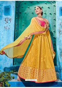 Yellow Embroidered Silk Designer Lehenga Choli