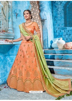 Adorable Light Orange Embroidered Silk Designer Lehenga Choli