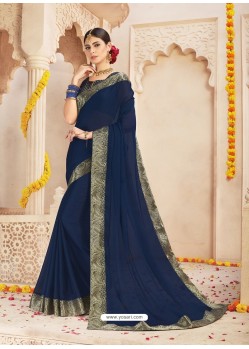 Navy Blue Alfino Chiffon Designer Saree