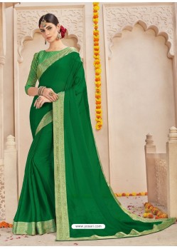 Dark Green Alfino Chiffon Designer Saree