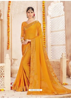 Mustard Alfino Chiffon Designer Saree