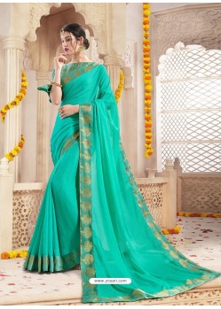 Aqua Mint Alfino Chiffon Designer Saree