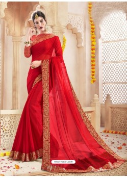 Red Alfino Chiffon Designer Saree