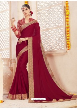 Wine Alfino Chiffon Designer Saree