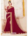 Wine Alfino Chiffon Designer Saree