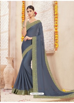 Grey Alfino Chiffon Designer Saree