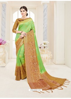 Green Nylon Silk Designer Jaquard Saree