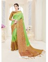 Green Nylon Silk Designer Jaquard Saree