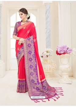 Gorgeous Crimson Nylon Silk Designer Saree