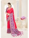 Gorgeous Crimson Nylon Silk Designer Saree