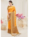 Yellow Nylon Silk Designer Jaquard Saree