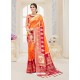 Awesome Orange Nylon Silk Designer Jaquard Saree