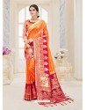 Awesome Orange Nylon Silk Designer Jaquard Saree