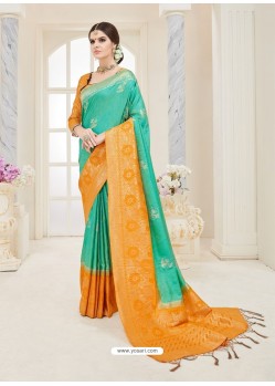 Aqua Mint Nylon Silk Designer Jaquard Saree