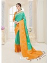 Aqua Mint Nylon Silk Designer Jaquard Saree