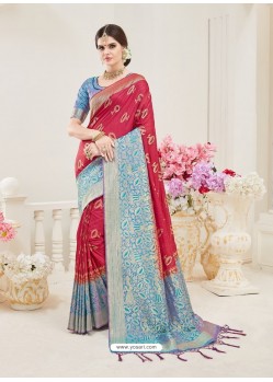 Crimson Nylon Silk Designer Jaquard Saree