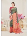 Mehendi Nylon Silk Designer Jaquard Saree