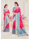 Fuchsia Nylon Silk Designer Jaquard Saree