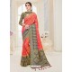 Orange Nylon Silk Designer Jaquard Saree