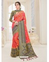 Orange Nylon Silk Designer Jaquard Saree