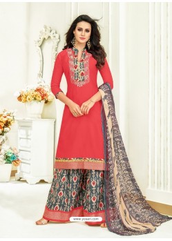 Red Pure Jam Satin Printed Palazzo Suit