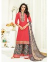 Red Pure Jam Satin Printed Palazzo Suit