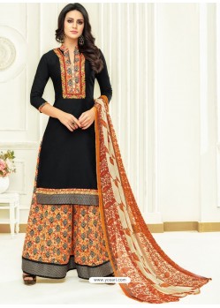 Black Pure Jam Satin Printed Palazzo Suit