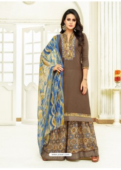 Brown Pure Jam Satin Printed Palazzo Suit