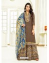 Brown Pure Jam Satin Printed Palazzo Suit