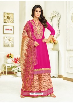 Fuchsia Pure Jam Satin Printed Palazzo Suit