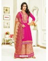 Fuchsia Pure Jam Satin Printed Palazzo Suit