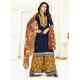 Navy Blue Pure Jam Satin Printed Palazzo Suit