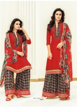 Latest Red Pure Jam Satin Palazzo Suit