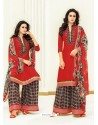 Latest Red Pure Jam Satin Palazzo Suit