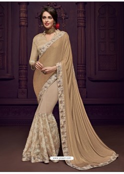 Beige Imported Fabrics Heavy Embroidered Designer Party Wear Saree