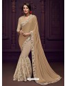 Beige Imported Fabrics Heavy Embroidered Designer Party Wear Saree