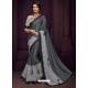 Dull Grey Imported Fabrics Heavy Embroidered Designer Party Wear Saree