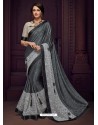 Dull Grey Imported Fabrics Heavy Embroidered Designer Party Wear Saree