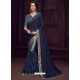Navy And Grey Imported Fabrics Heavy Embroidered Designer Party Wear Saree