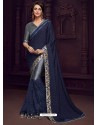 Navy And Grey Imported Fabrics Heavy Embroidered Designer Party Wear Saree