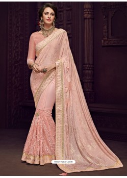 Baby Pink Imported Fabrics Heavy Embroidered Designer Party Wear Saree