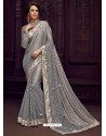Silver Imported Fabrics Heavy Embroidered Designer Party Wear Saree