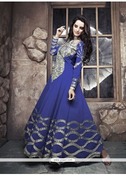Stunning Blue Zari Work Georgette Anarkali Suit