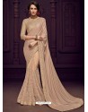 Light Beige Imported Fabrics Heavy Embroidered Designer Party Wear Saree