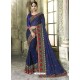 Navy Blue Silk Border Work Designer Party Wear Saree