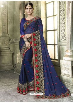 Navy Blue Silk Border Work Designer Party Wear Saree